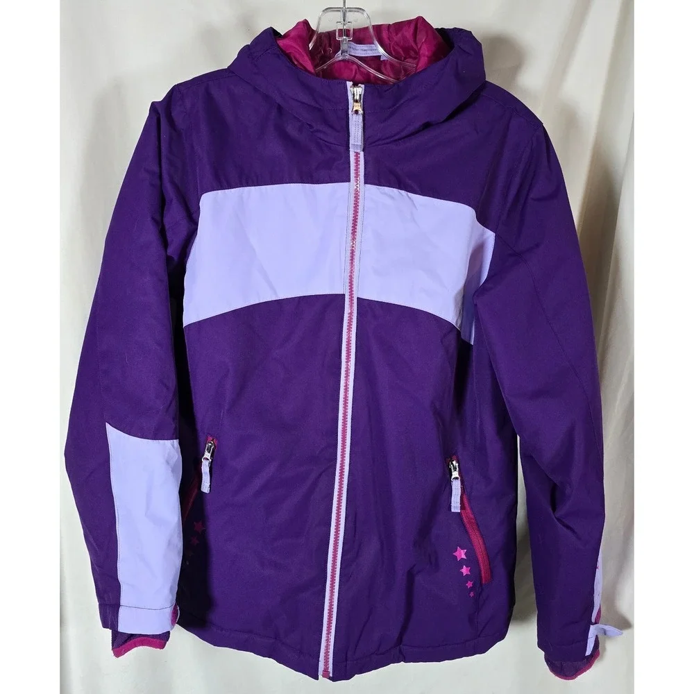 Lands End Kids Girls Purple‎ Light Purple Star Ski Jacket Hooded Zip Up XL